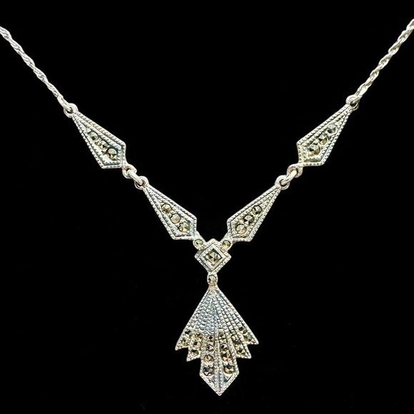 Judith JackVintage Art Deco Revival Sterling Silver Marcasite Necklace
